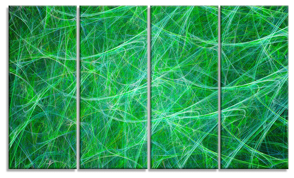 Mystic Green Fractal Veins, Abstract Canvas Art Print, 48"x28", 4 Panels