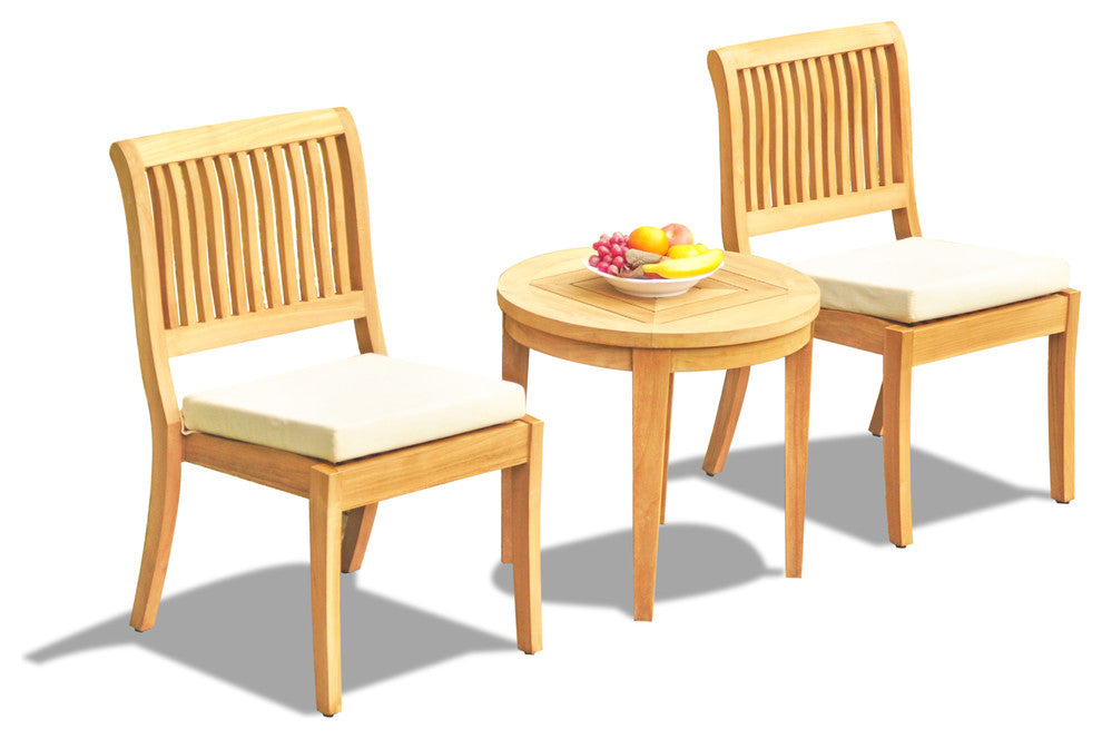 3-Piece Outdoor Dining Set, 23.5" Round Table, 2 Arbor Stacking Armless Chairs