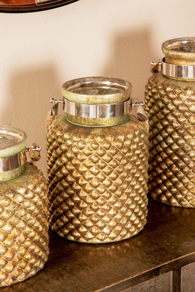 Coastal Glass and Stainless Steel Jar Candle Lantern With Jute Rope Handle