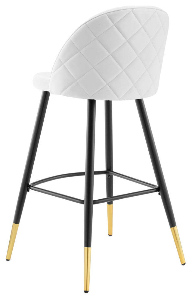 Bar Stool Chair Barstool, Set of 2, Velvet, Metal, White, Modern, Bar Pub Bistro
