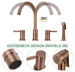 Two-Handles Copper Widespread Kitchen Faucet With Side Sprayer, Antique Copper