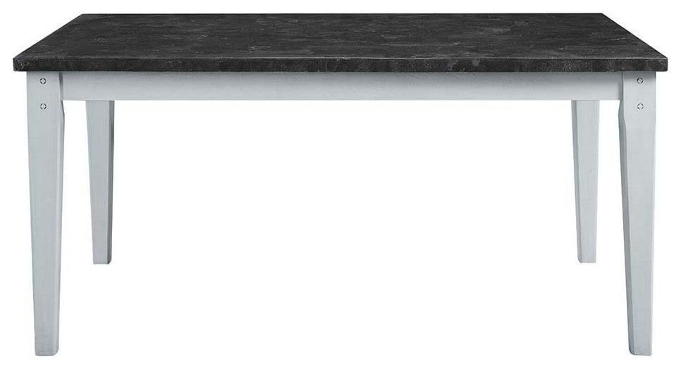 Lanton Dining Table, Natural Marble & Antique White Finish