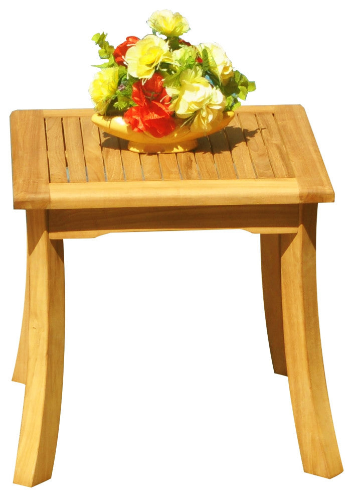 3-Piece Outdoor Patio Teak Dining Set: 18" Side Table, 2 Surf Folding Chairs