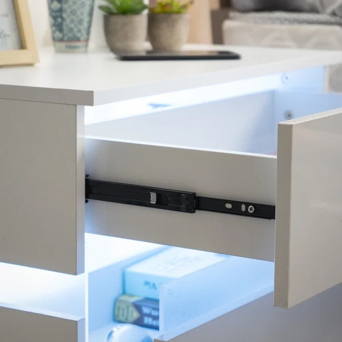 Modern LED Light Nightstand w/2 Drawers with 20 Colors, White