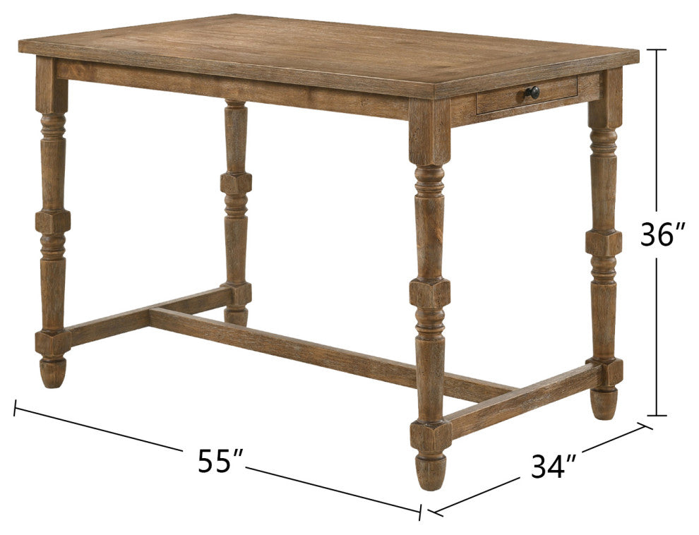 Rectangular Counter Height Table, Weathered Oak Finish