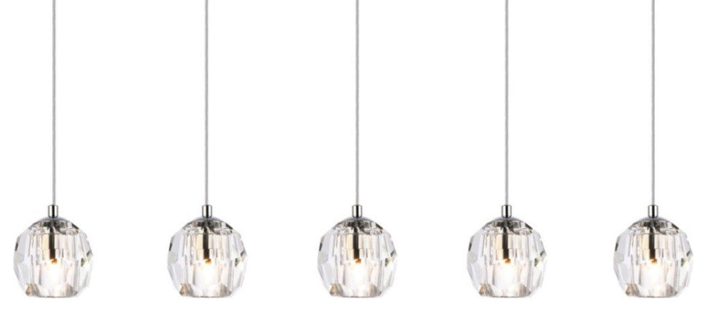 Elegant Lighting 3505D32 Eren 5 Light 32"W Crystal Linear Pendant - Chrome