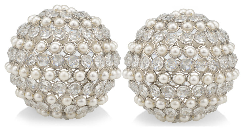 Facetas Perla 5" Cristal and Pearl Spheres, Set of 2