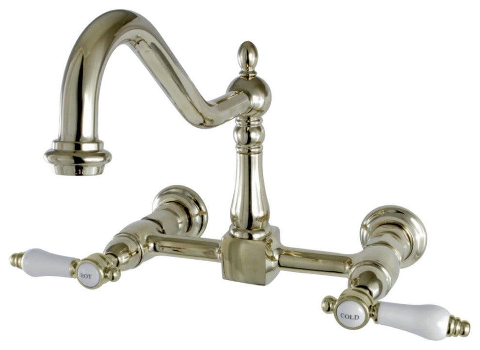 Kingston Brass Wall Mount Bridge Kitchen Faucet, Polished Brass