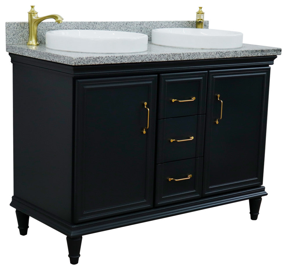 49" Double Vanity, Dark Gray Finish With Gray Granite And Round Sink