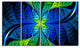 Blue Green Fractal Stained Glass, Abstract Canvas Art Print, 48"x28", 4 Panels