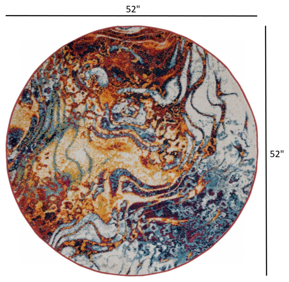 4' Round Brown and Blue Collision Area Rug