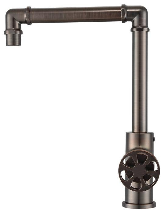 Urban Deck Mount Round Wheel Handle 1-Hole Bathroom Faucet, Oil-Rubbed Bronze