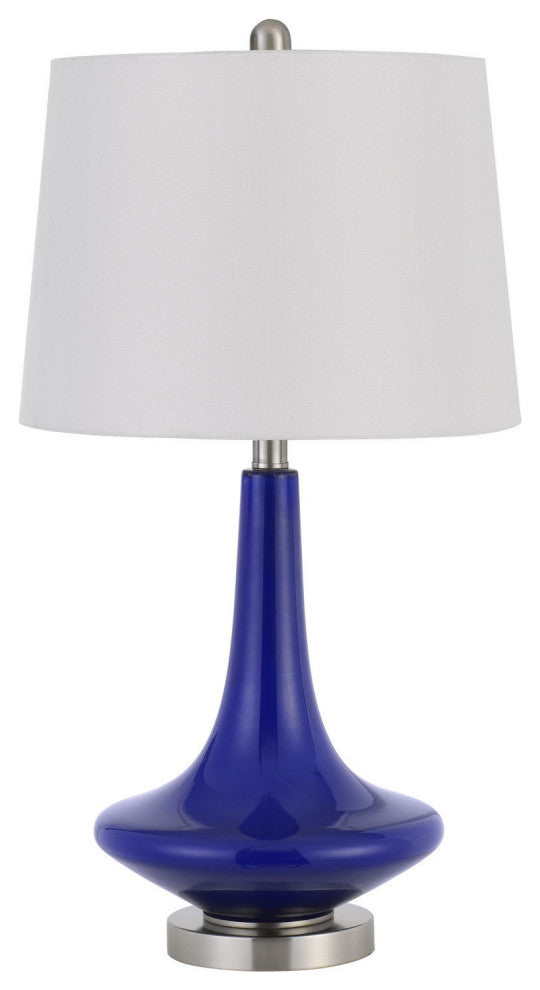 Set of Two 26" Silver Metal Two Light Bedside Table Lamps With White Globe Shade