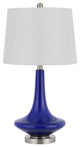 Set of Two 26" Silver Metal Two Light Bedside Table Lamps With White Globe Shade