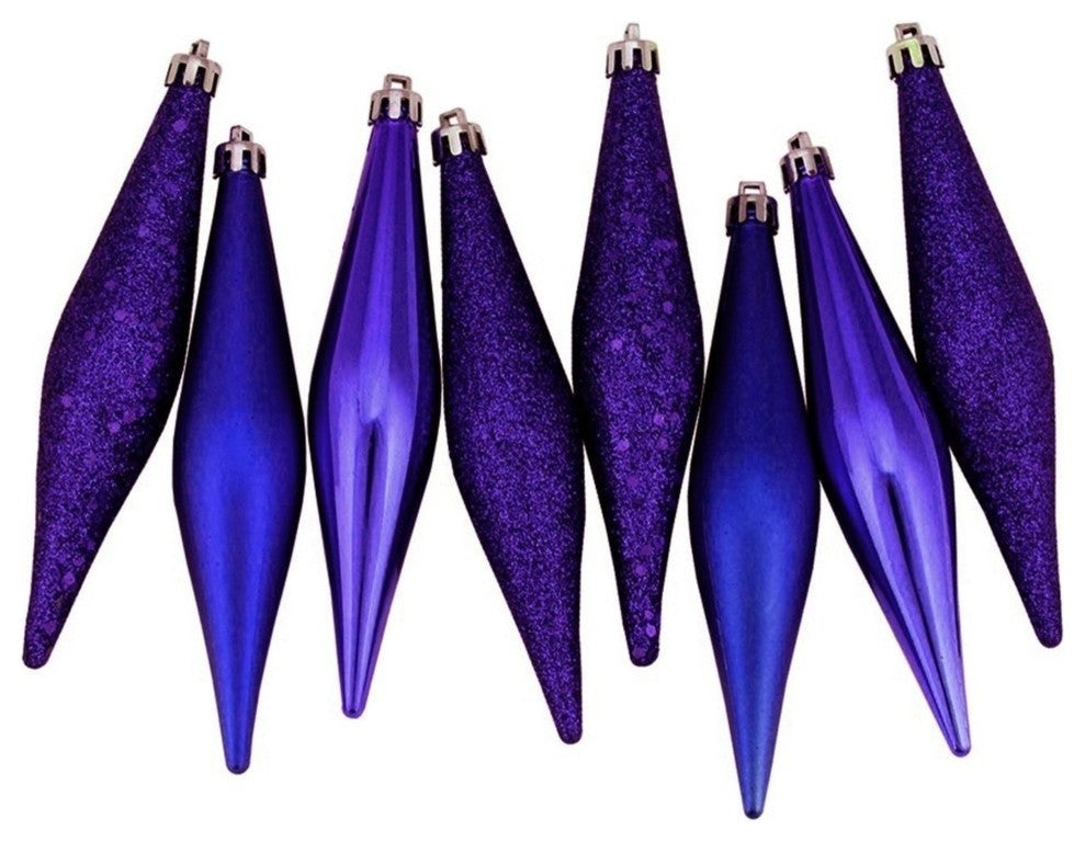 8-Piece Shatterproof 4-Finish Finial Drop Ornaments Set, 6", Cobalt Blue