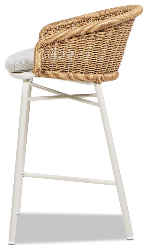Santorini 28" Wicker Outdoor Patio Bar Stool With Arms, Set of 2, Wheat Beige