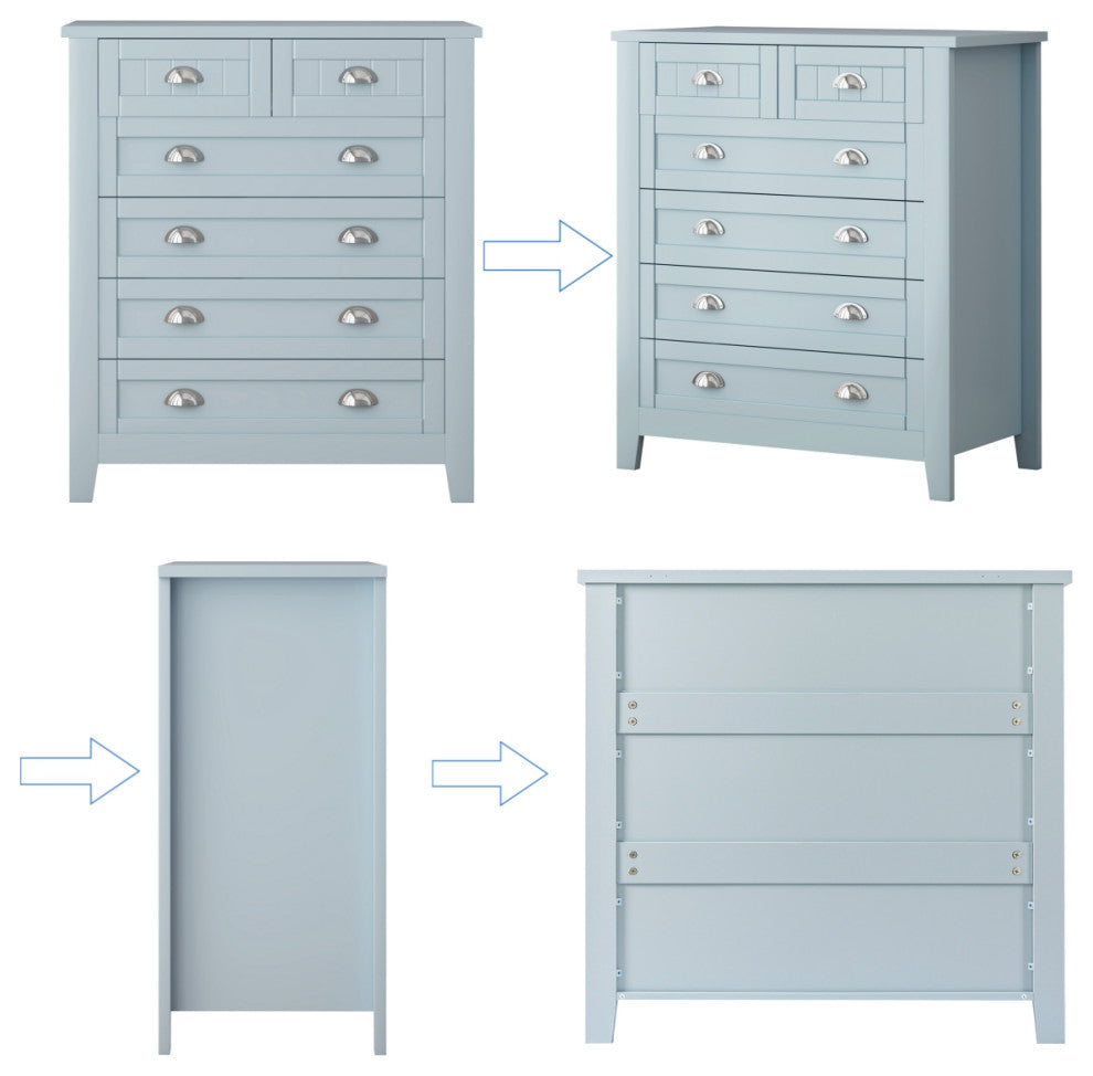 Blue-Gray Cabinet Dresser With 6 Drawers-A