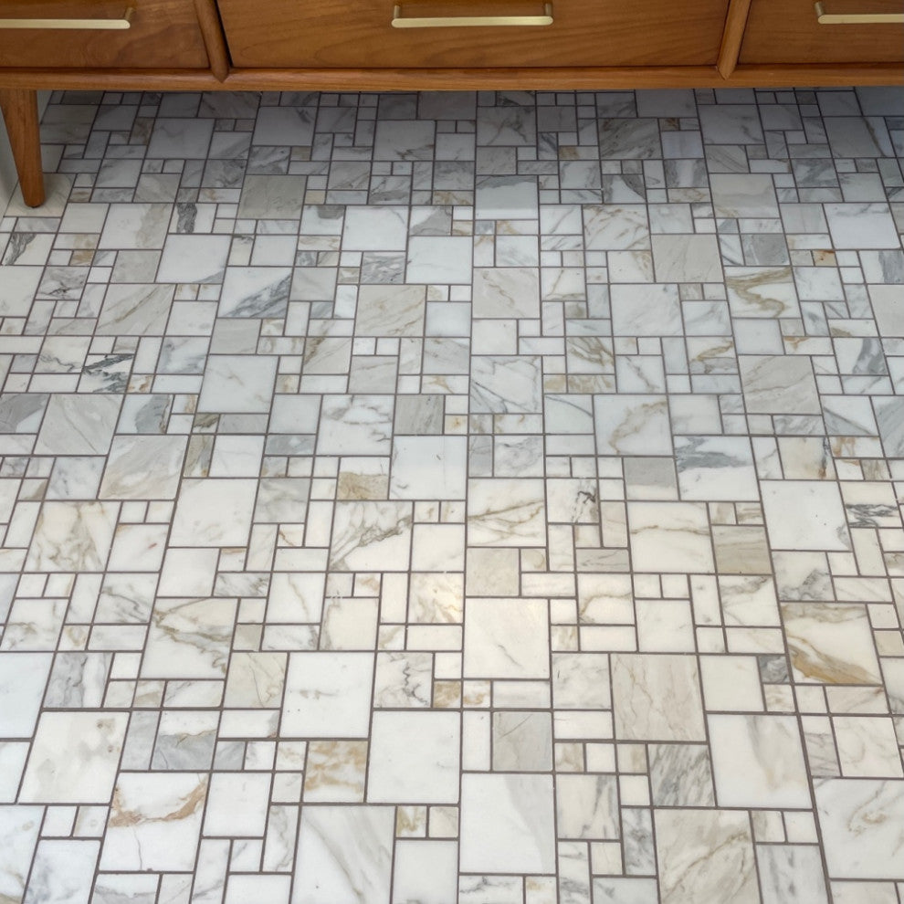 Calacatta Gold Marble Versailles French Paragon Mosaic Tile Polished, 1 sheet