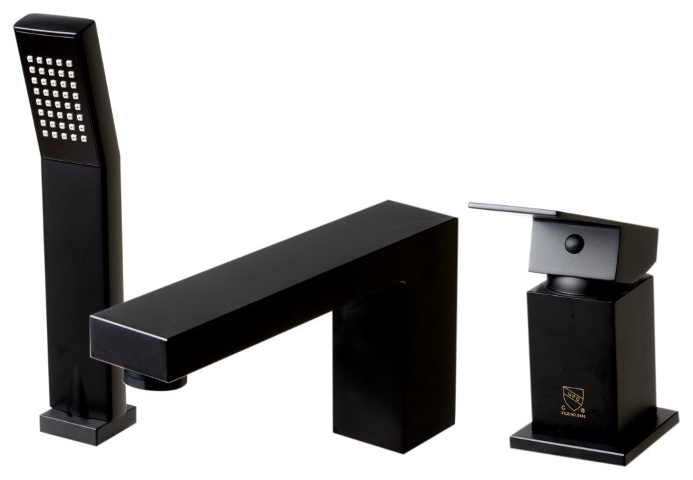 ALFI brand AB2322-BM Black Matte 3 Hole Deck Mounted Tub Filler with Hand Held