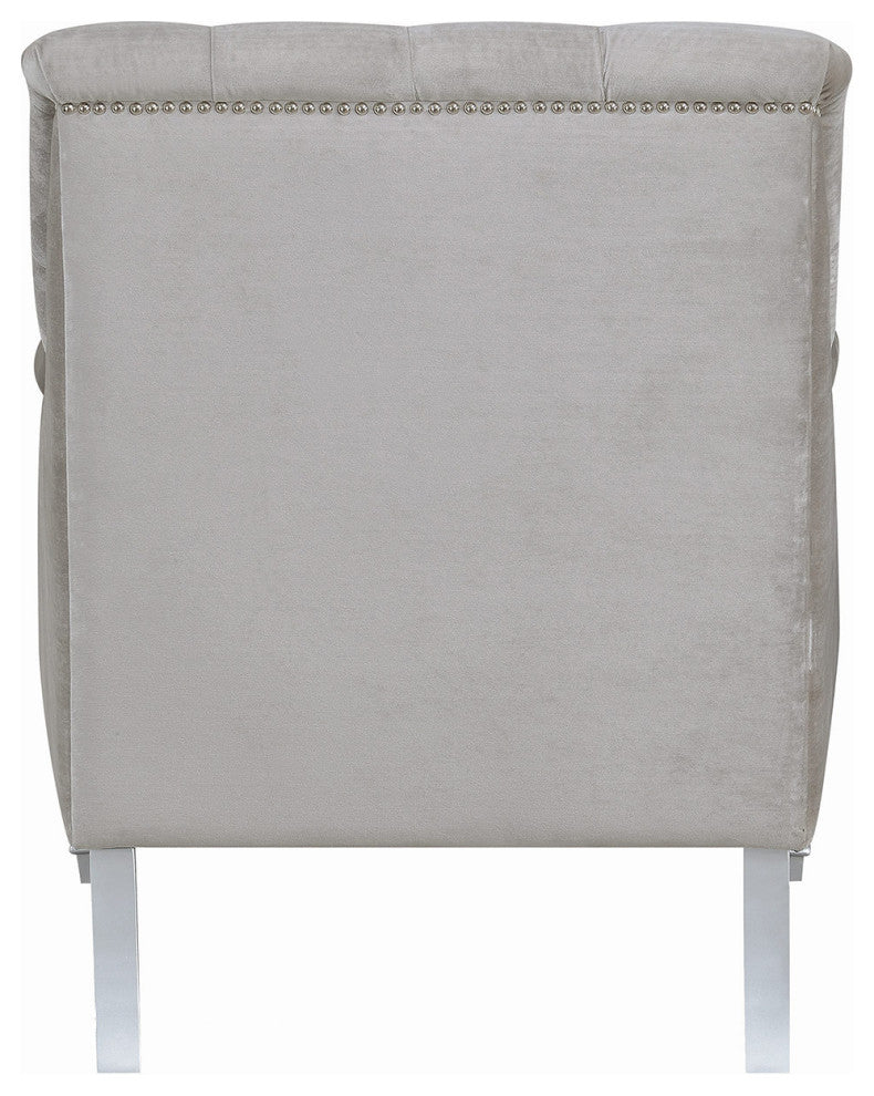 Sloped Arm Tufted Chair with Nailhead Trim in Gray