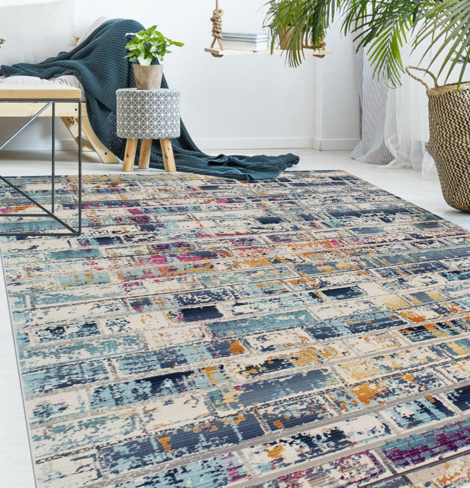 Noori Rug Low-Pile Webster Blue/Ivory Rug, 5'x7'10"