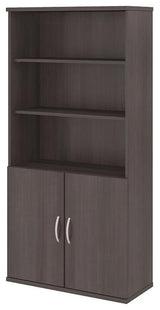 Studio C 5-Shelf Bookcase With Doors, Storm Gray