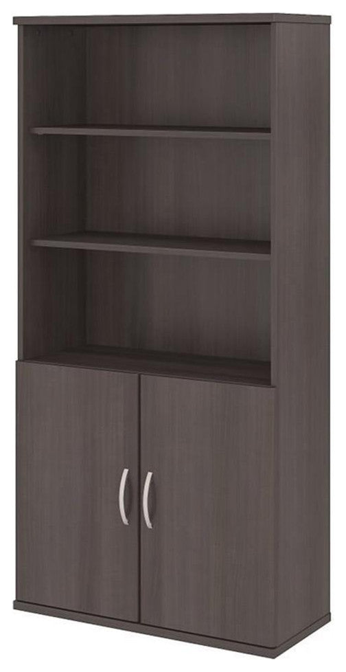 Studio C 5-Shelf Bookcase With Doors, Storm Gray