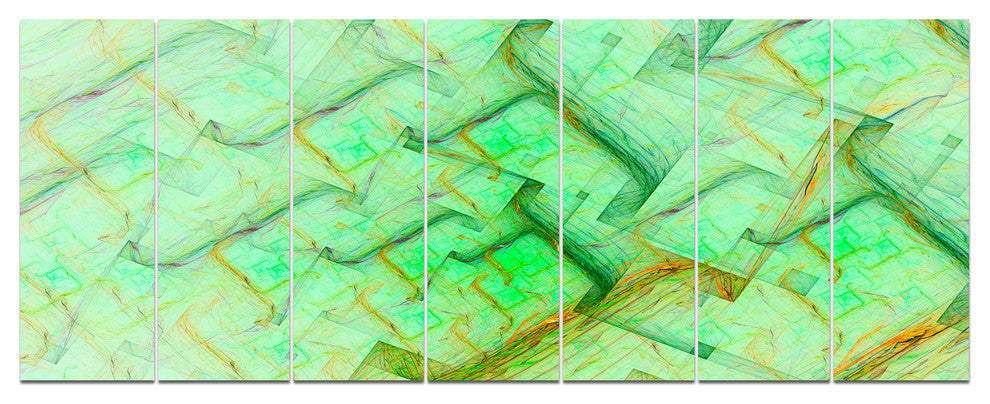 Light Green Electric Lightning, Abstract Art on Canvas, 83"x32", 7 Panels
