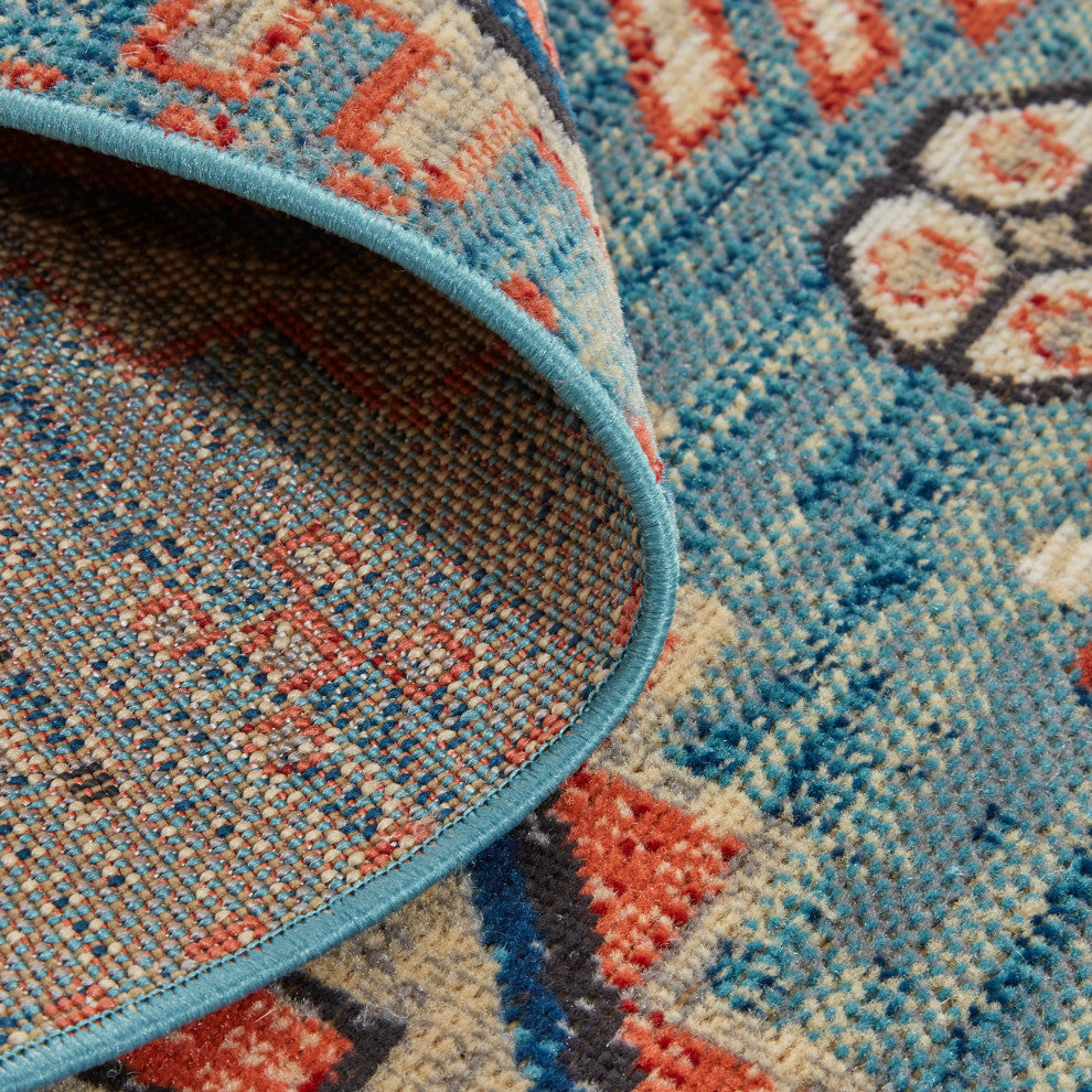 Weave & Wander Kezia Rug, River Blue/Red Orange, 10ft x 13ft-2in