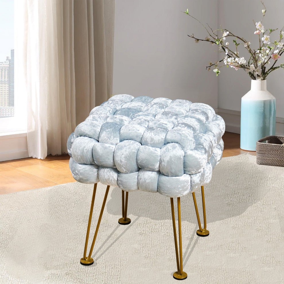 Crushed Velvet Pouf Stool, Light Blue, 16''x16''x16''