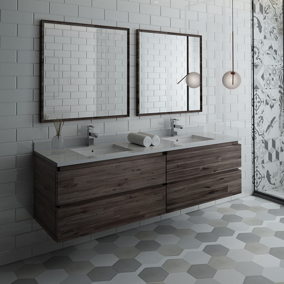 Formosa Wall Hung Double Sink Modern Bathroom Vanity With Mirrors, 72"