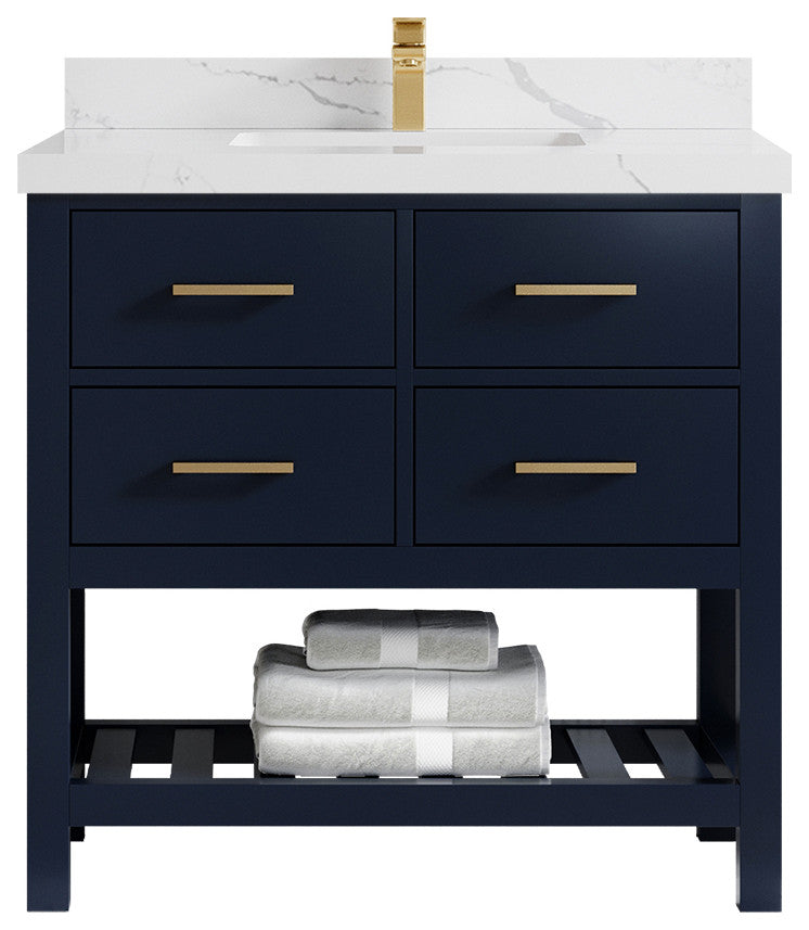 Parker 36 Single Sink Bath Vanity in Navy Blue  2" Calacatta Laza