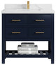 Parker 36 Single Sink Bath Vanity in Navy Blue  2" Calacatta Laza