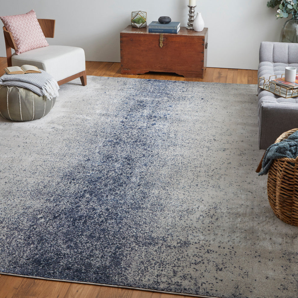 Oria Industrial Abstract Area Rug, Ivory/Blue, 8'x10'