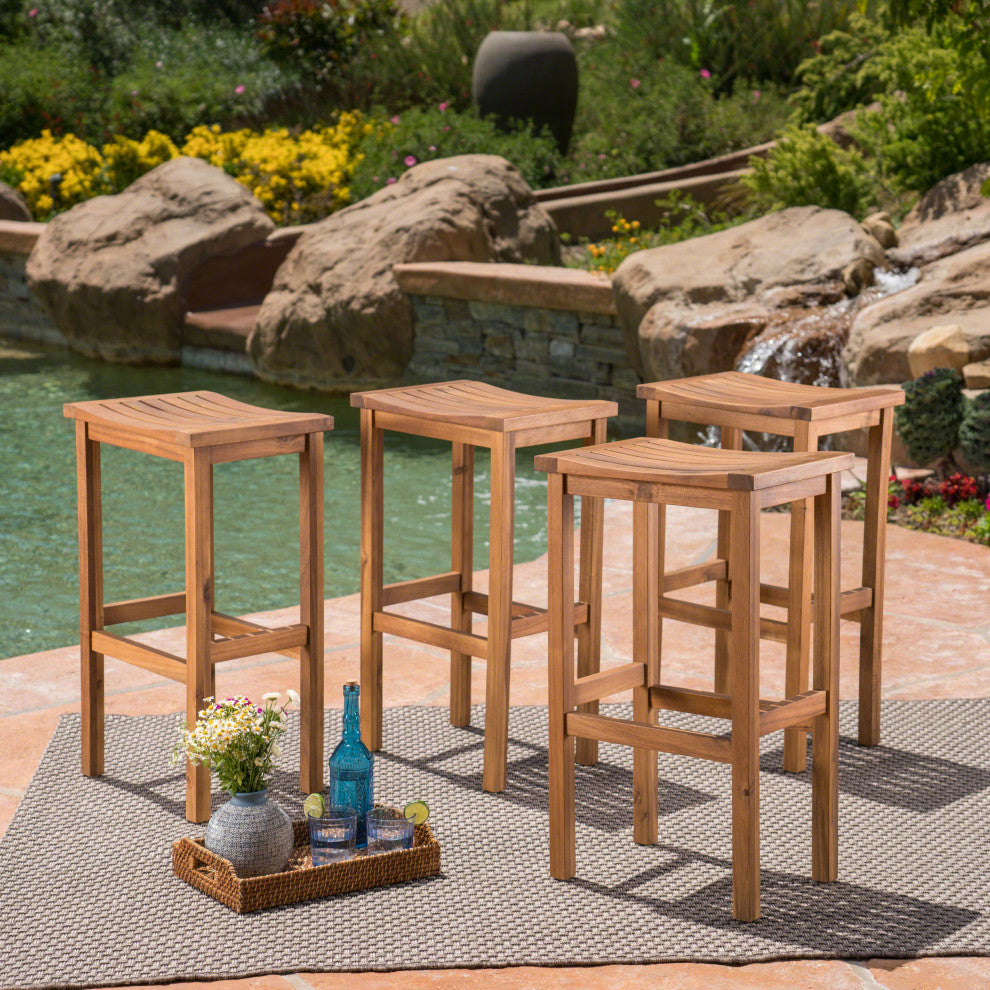 GDF Studio Cassie Outdoor 30" Acacia Wood Barstools, Natural, Set of 4