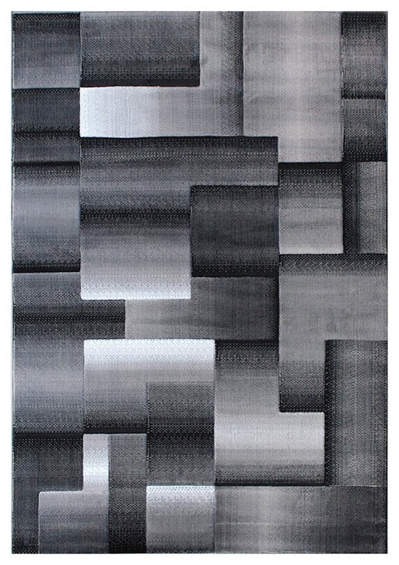 Elio Collection Color Blocked Area Rug, Grey, 5' X 7'