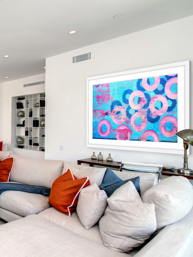"Pink Inflatables" Framed Painting Print, 24"x16"