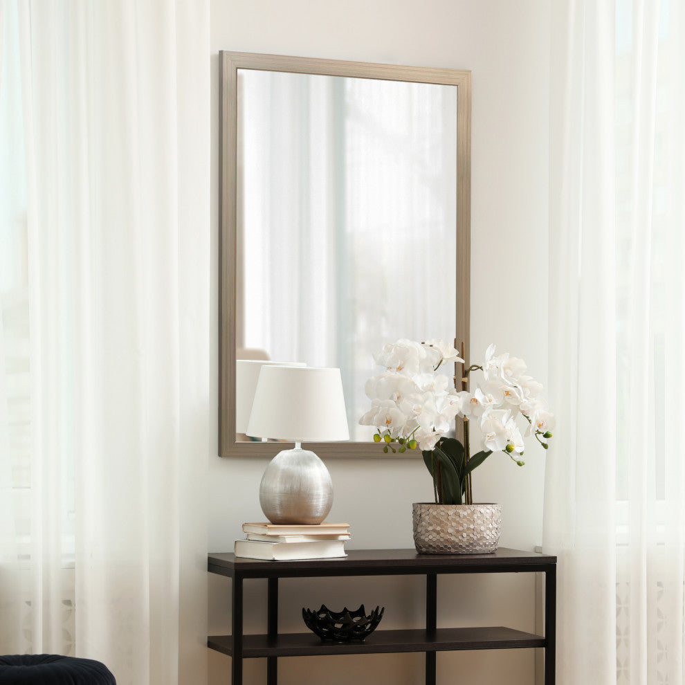 Meade Framed Wall Mirror, Aged Nickel, 36"x54"