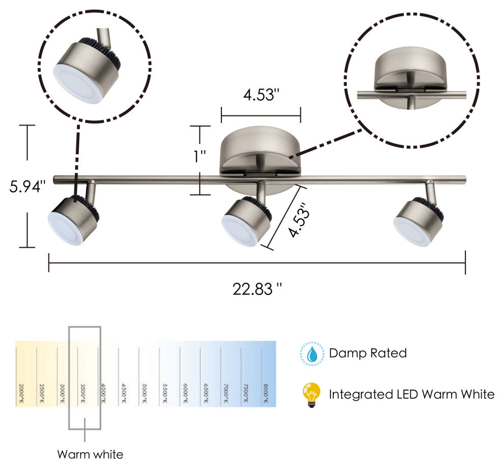 Armento 1, 3-LED Track Light, Matte Nickel Finish
