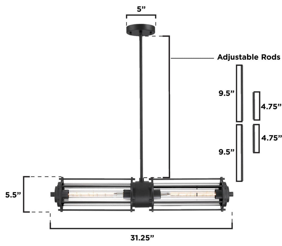 Westinghouse 6118400 Marlowe 2 Light 6"W LED Linear Chandelier - Matte Black