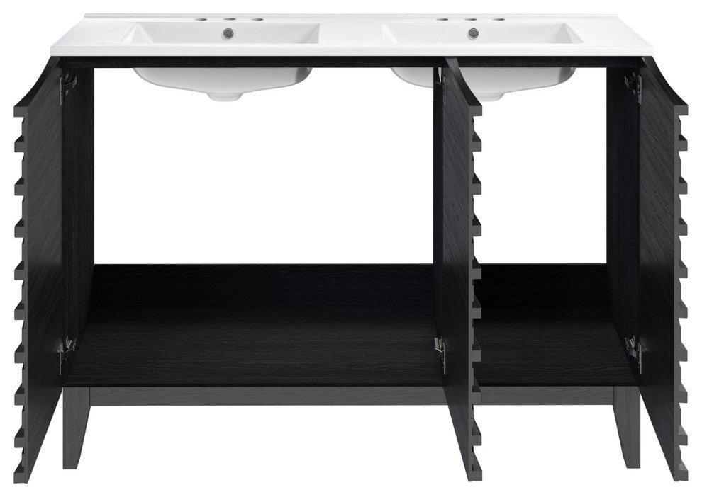 Cascade 48" Black Oak, Bathroom Vanity With White, 3-Hole Sink Top