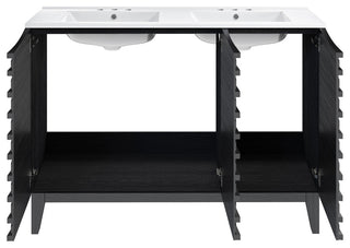 Cascade 48" Black Oak, Bathroom Vanity With White, 3-Hole Sink Top