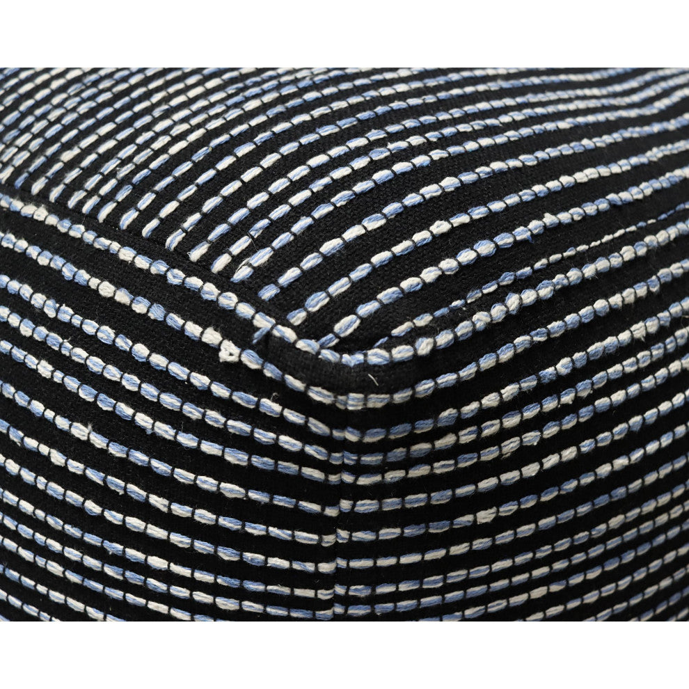 Denim Hand-woven Edwina Pouf, 18" Cube