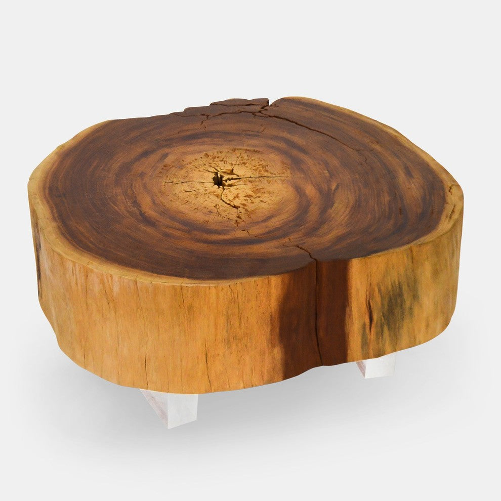 Vinhatico Small Crosscut Coffee Table and Acrylic Legs