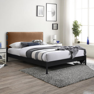 Abigail Upholstered Bed, Cognac, Full, Vegan Leather