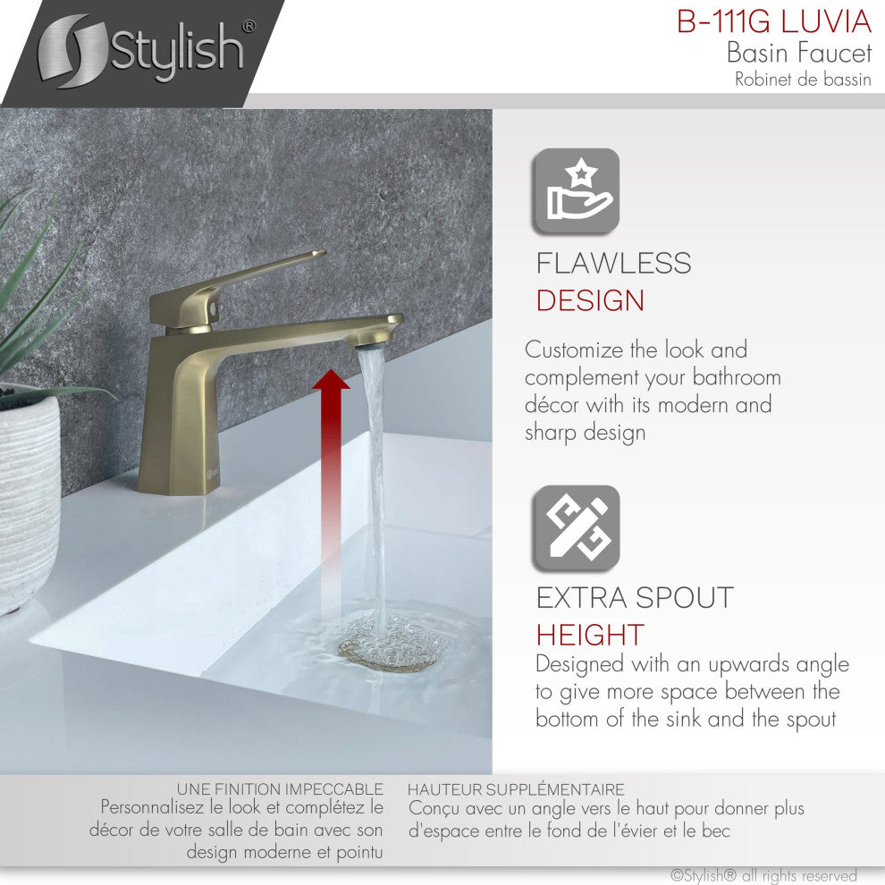 STYLISH Single Handle Bathroom Faucet - Brushed Gold