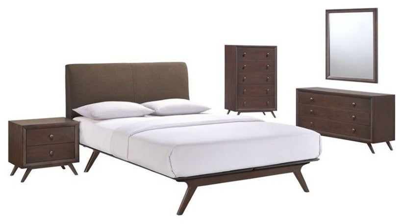 Modway Bedroom Tracy 5-Piece Queen Bedroom Set, Cappuccino/Brown