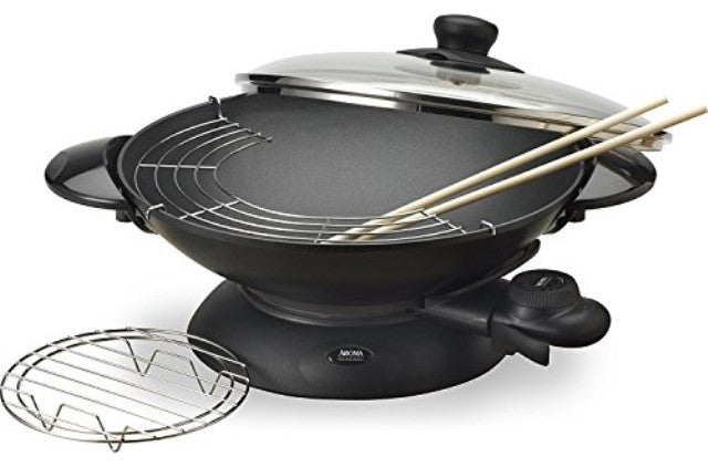 Aroma Housewares AEW-306 5-Quart Electric Wok with Tempered Glass Lid, Cast Alum
