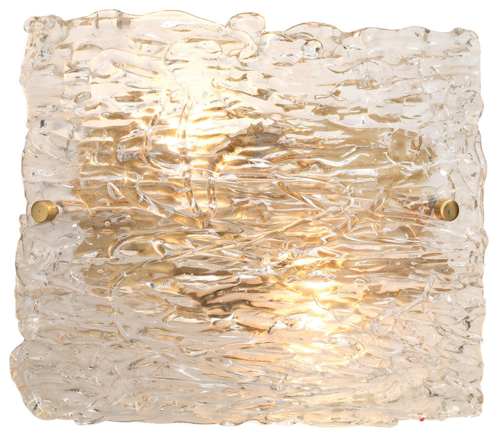 Swan Curved Glass Sconce, Large, Clear Textured Glass and Antique Brass Metal