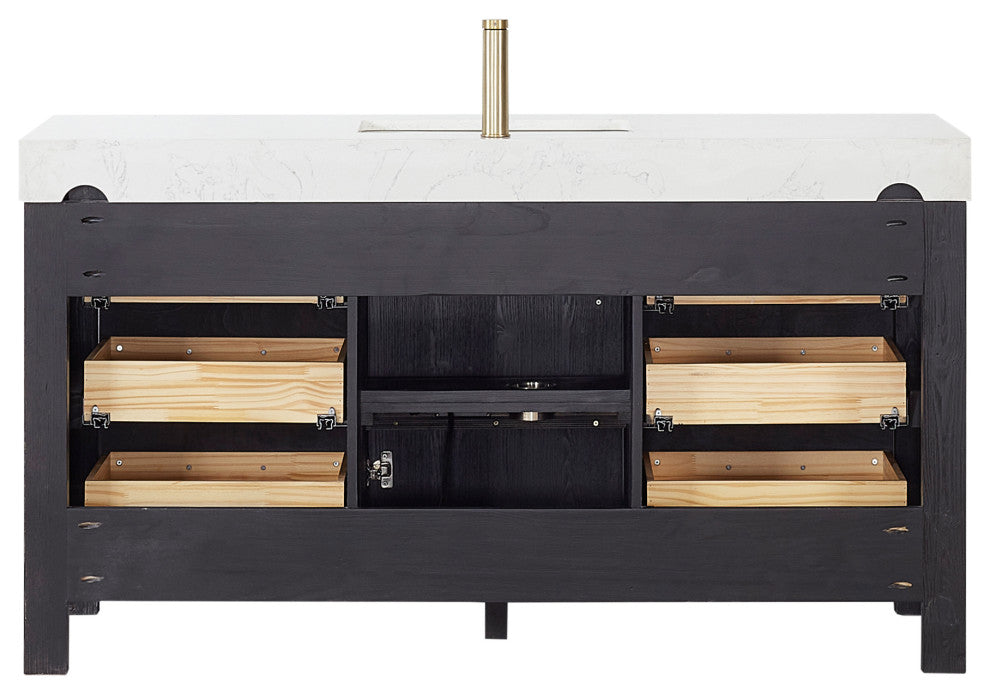 Leon Bath Vanity With Composite Stone Top, Fir Wood Black, 60"single Sink, No Mirror